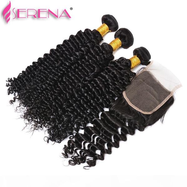 

deep curly weave virgin human hair bundles peruvian loose deep hair weaves 3 bundles with closure deep wave brazilian human hair extensions, Black