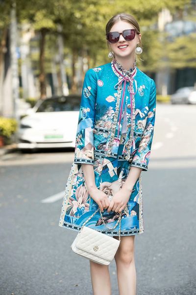 

2020 stand collar 3/4 sleeve shirt and for womens fashion and hip skirts 2 pieces sets 12-1.14, White