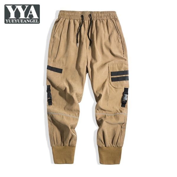

harajuku mens trousers casual pants elastic drawstring solid loose fit sweatpants high street fashion thin section cargo pants, Black