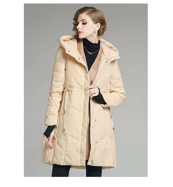 

women winter down coat luxury designer solid 80% white duck down filled jacket womens vintage long coats black green apricot jacket
