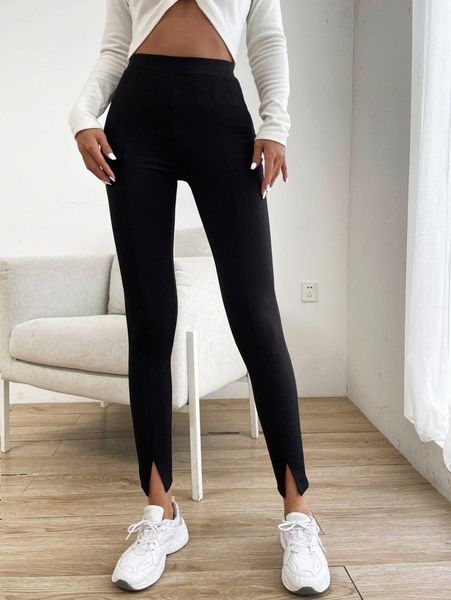 

split skinny cropped pants l7ci#, Black;white