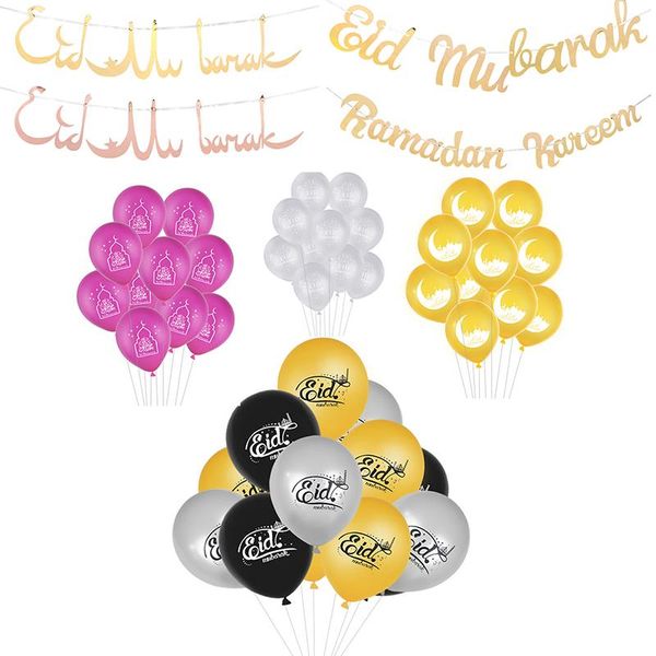 

10pcs Eid Mubarak Latex Balloons Ramadan Kareem Decoration Mubarak Letters Banner Islamic Muslim Ramadan Festival Party Supplies