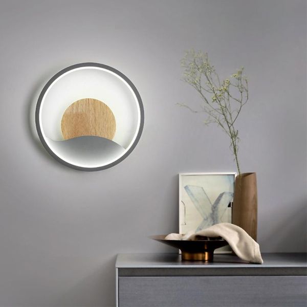 

modern led round wall light nordic ring wood tricolor lamp white gray circle wooden lighting for indoor loft home bedroom room