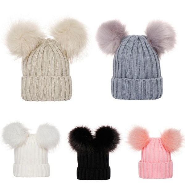 

winter knitted beanies hats boys girls thick warm skullies hat female knit bonnet beanie hairball warm cap outdoor riding hats