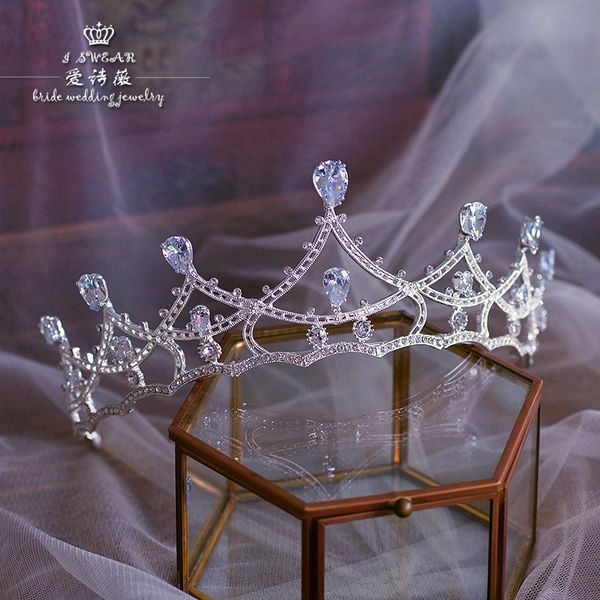 

aisiwei beautiful water diamond alloy hair ornament bride wedding party gift princess crown headdress accessories, Silver