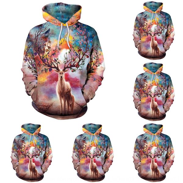 

spring pullover pulloverclothing pulloverand autumn 2020 new couple's clothing sika deer 3d digital printing loose pullover hoodie lb8i, Black