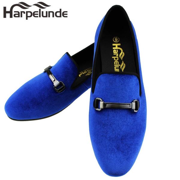 

harpelunde men velvet loafer shoes blue buckle flats, Black
