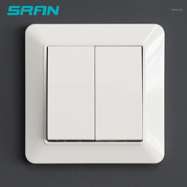 

sran european standard 2gang 1way wall light switch 10a 250v 82mm*82mm flame retardant pc panel white rocker switch1