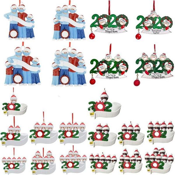 

20 styles pvc christmas ornaments 2020 diy name and blessings wearing masks snowman family christmas decorations tree ornaments dda574