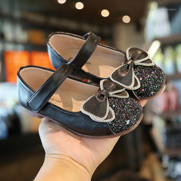

flat shoes kids dress girls princess with bow spring autumn casual shoe for girl dance party soft bottom smg1411, Black;grey