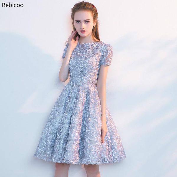 

new short flower women formal party dresses sleeve dinner elegant vestido gowns, Black;gray