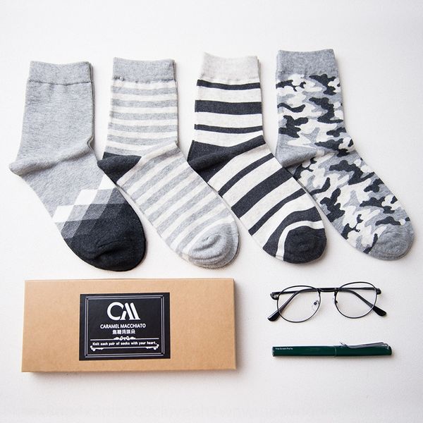 

caramella autumn cotton and winter gift box 4 pairs of business men's socks fashion men's medium tube cotton socks batch joyaz, Black