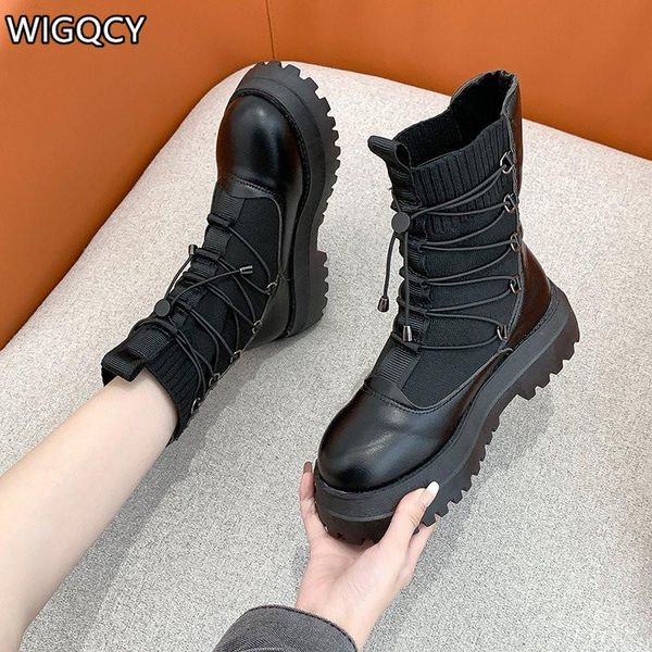 

autumn new short boots children's fashion british style retro thick-soled martin boots women casual mid-tube women's shoes w643, Black
