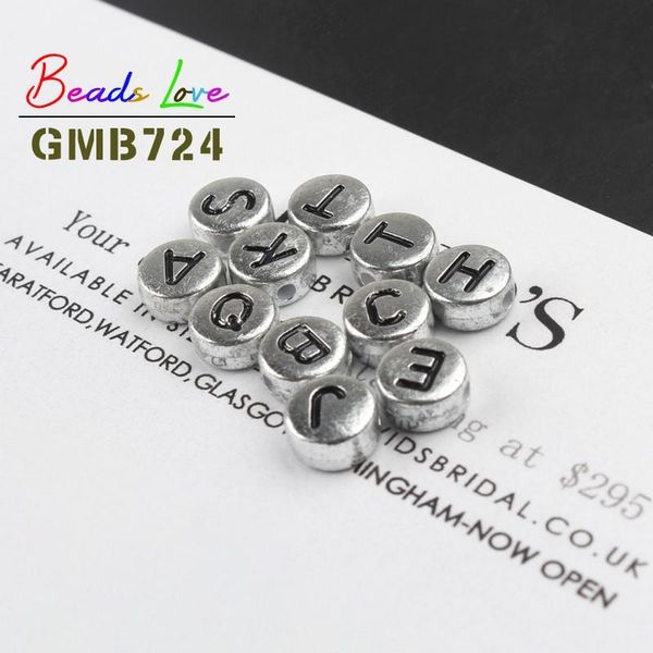 

100pcs mix silver color letter beads for needlework 4*7mm round flat alphabet acrylic beads for jewelry making bracelets diy wmtxcp