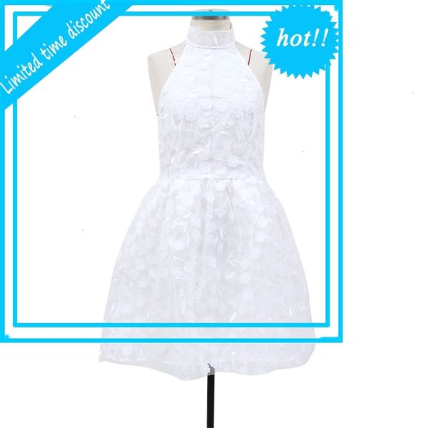 

2021 chic women edge flowers mini jurk elegant holder neck backless born vestidos skater dress party evening gown, Black