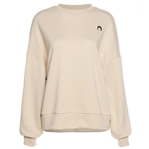 

women batwing long sleeve sweatshirt o--neck moon embroidery oversized loose, Black