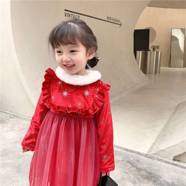 

new girls' winter korean mh drs middle and small children's spring ftival princs veet collar yarn skirt, Red;yellow