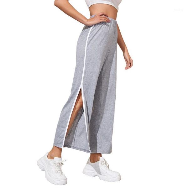 

autumn slit pants women casual elastic high waist 2020 solid loose long pants elegant pant trousers femme1, Black;white
