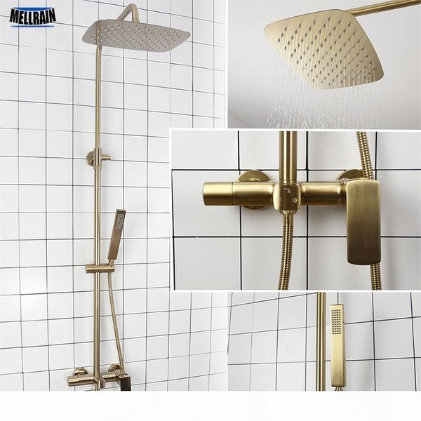 

ванная комната душ дождь набор brushed золото и черный твердый латунный ванна смеситель для душа качества настенный смеситель воды ванн syst