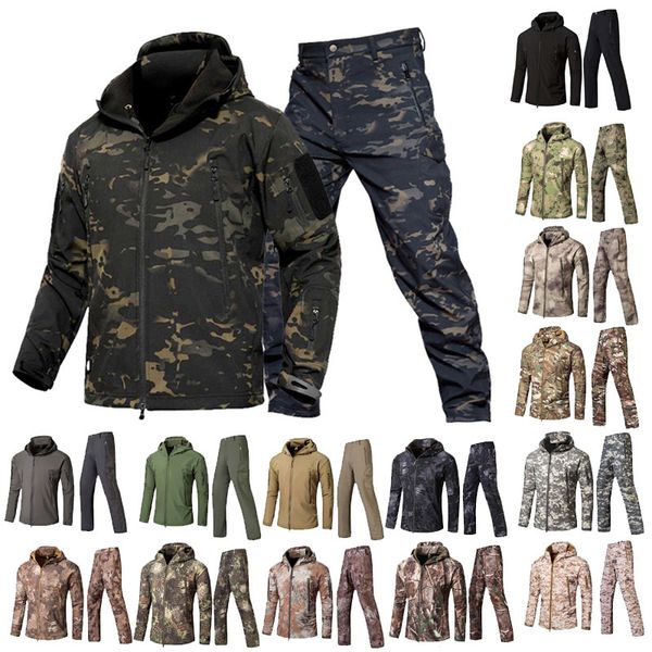 

outdoor woodland hunting shooting clothing tactical camo coat combat clothing camouflage windbreaker softshell outdoor jacket pants set, Red