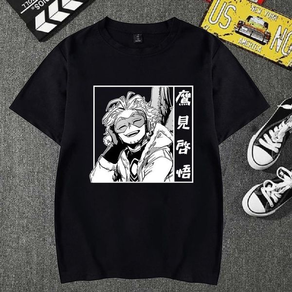 

anime my hero academia hawks print oversized men t shirt hip-hop o-neck summer japanese male causal tshirts fashion tees, White;black