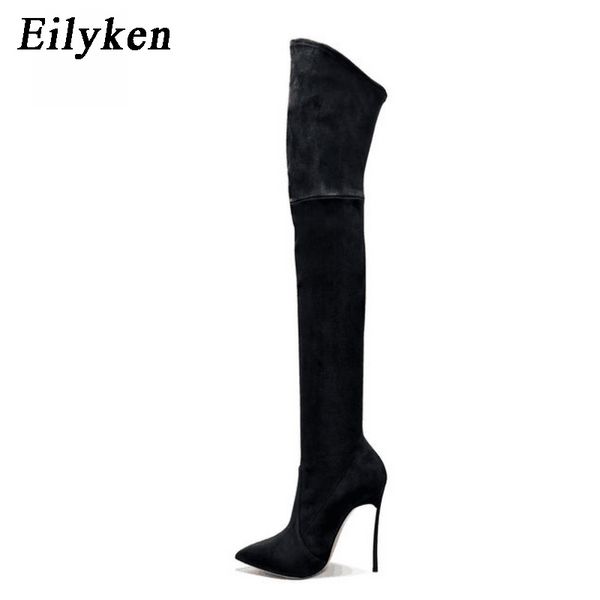 

eilyken 2020 autumn winter women boots stretch slim thigh high boots fashion over the knee boots high heels shoes woman sapatos t200104, Black