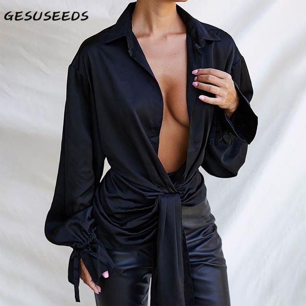

shirt women long sleeve blouse elegant women and bloues korean lady black crop shirt loose petal sleeve blouse bandage, White