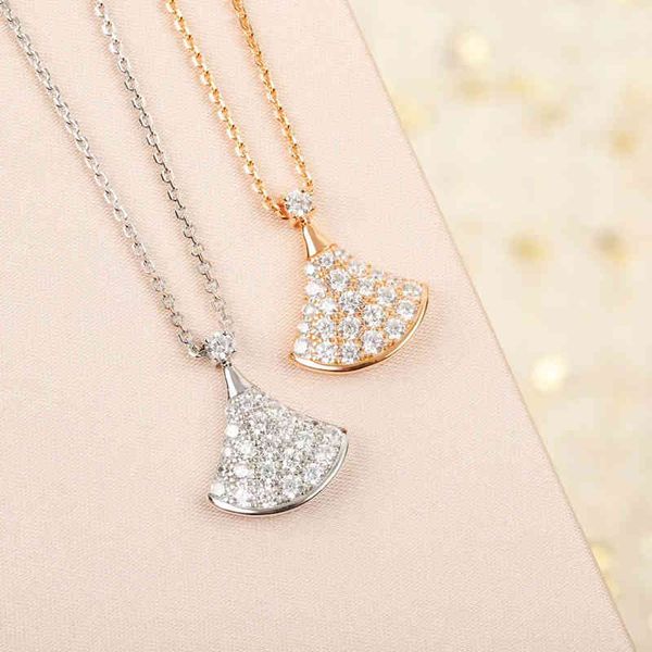 

european and american style sterling silver s925 skirt necklace full of diamond fan-shaped pendant