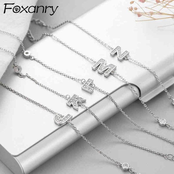 

foxanry 925 sterling silver bracelet ins trendy creative twenty-six english letters zircon party jewelry couples accessories, Golden;silver