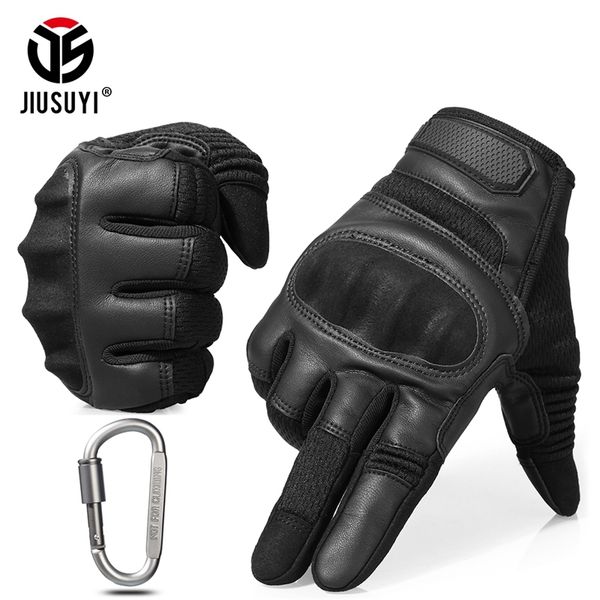 

tactical military full finger gloves leather airsoft army combat touch screen anti-skid hard knuckle protective gear gloves men y200110, Blue;gray