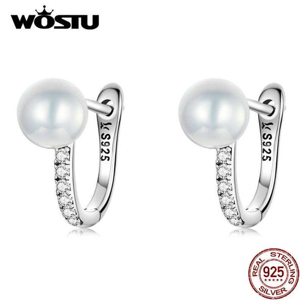 

925 sterling silver earrings for women party jewelry shiny pearl, Golden