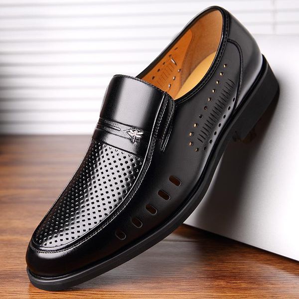 

large size mens dress shoes flat heel loafer shoe slip on breathable footwear for man father shoes increased shoe zy7611, Black