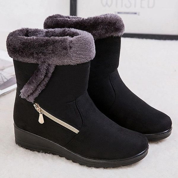 

winter women boots warm plush ankle snow boots women shoes fashion zipper women's winter plus size zapatos mujer dropship1, Black