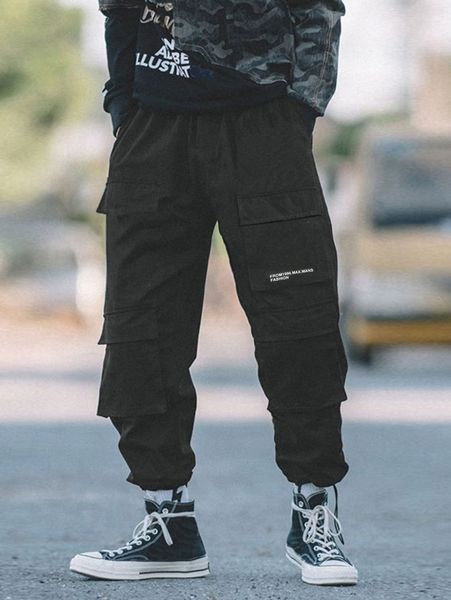 

men patch detail slant pocket cargo pants o4gg#, Black