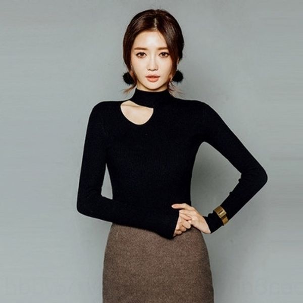 

rpyli hollowed new style irregular korean slim slim high collar simple knitted 1365 t-shirt t-shirt t-shirt qtjel, White