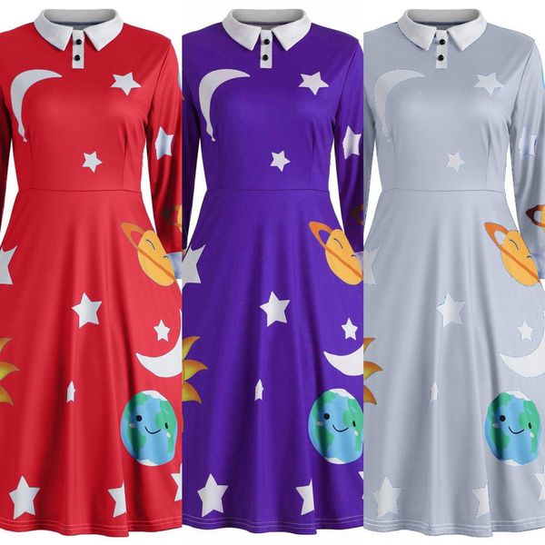 

женское рождество с длинными рукавами лацкане sun moon star печататься рождество с длинными рукавами лацкан женщин в вс moon star напечатан, Black;gray