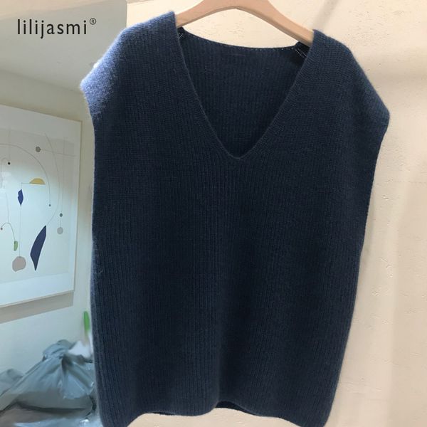 

2021 new 100% pure v waistcoat women's point brioche knitted or crocheted woman's soft woven wool sleeveless sweater lip3, White;black