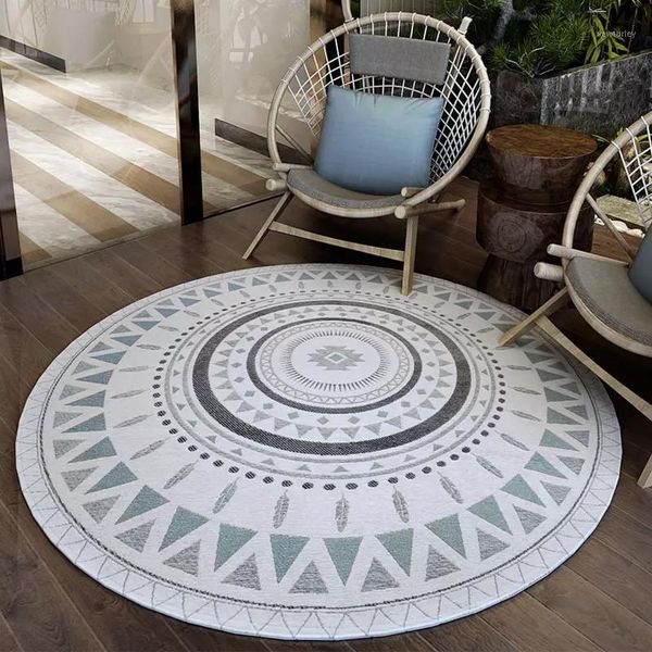 

carpets vintage persian pattern decoration rug , big size mandala style round shaped ground mat non-slip blue chair ,floor1