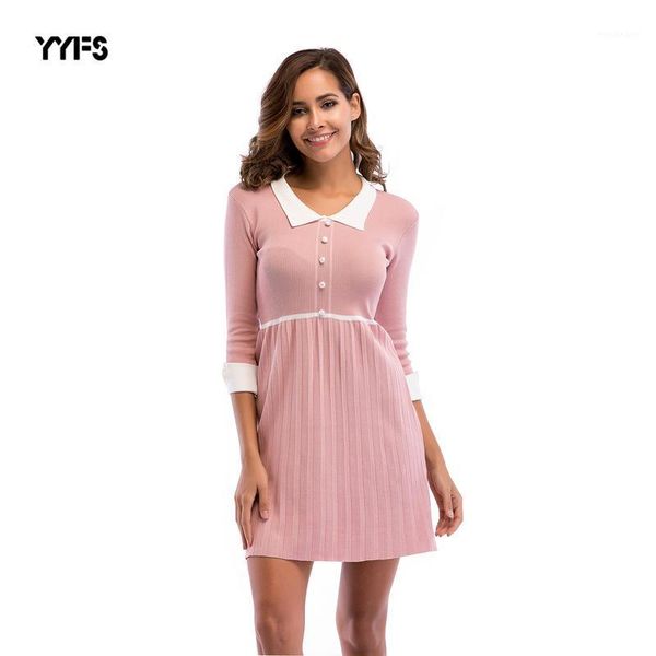 

2020 sweet ladies show thin belly dress doll led 7 minutes of sleeve knit pleated fashion in the summer1, Black;gray