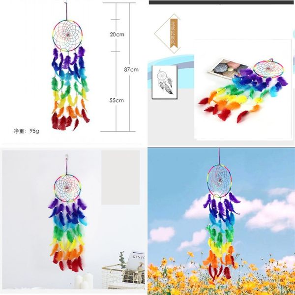 

rainbow dreamcatcher bohemia magic color pendant fashion wedding celebration feather dreamnet opp packing new pattern sellers 11lz j1
