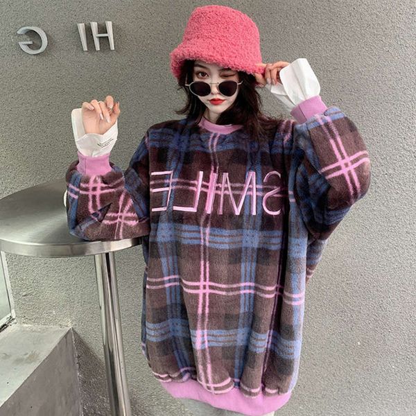 

autumn winter sweater women's 2020 new loose and easy to wear korean plaid foreign style slim top, Black