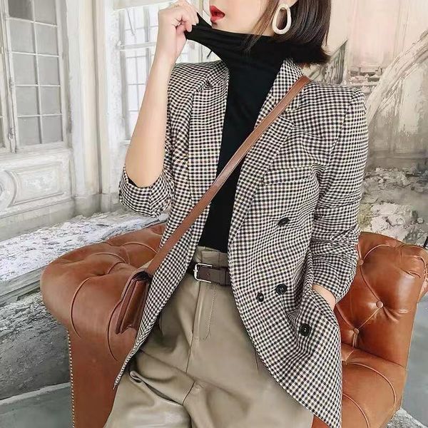 

women clothes new spring and autumn korean grid net red suit jacket female retro wild loose slim suit women jacket1, White;black