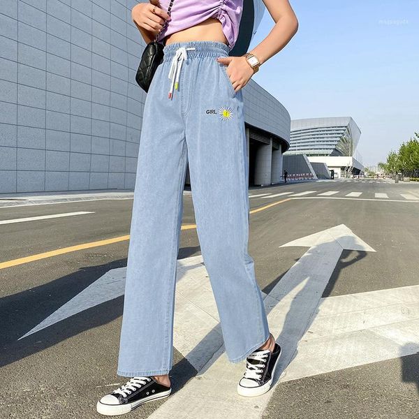 

thin jeans women's loose and plus-sized straight-cut 2020 new style summer section wide-leg denim trousers1, Blue