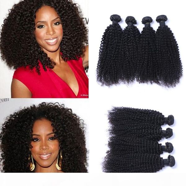 

4pcs lot brazilian kinky curly virgin hair weave remy human hair extensions natural color no shedding tangle can be dyed bleached, Black