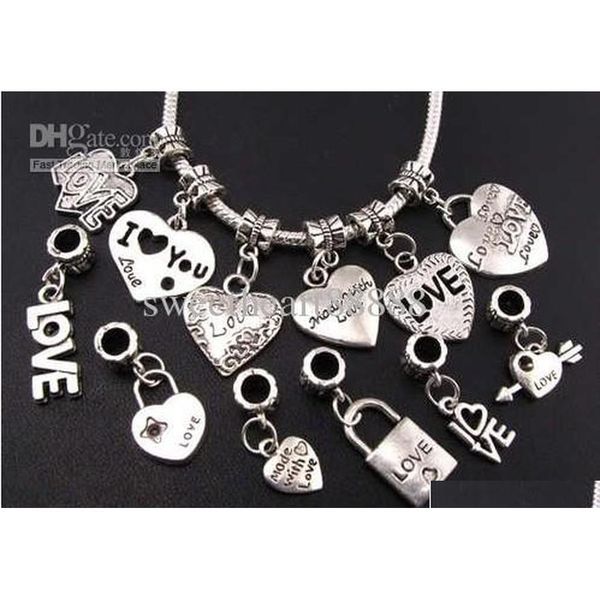 

120pcs/lot mix tibetan silver love/heart big hole beads fit european charm bracelets jewelry diy b319-b945 xpyzp, Bronze;silver