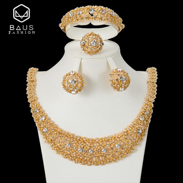 

baus dubai gold jewelry sets for women big necklace african beads jewelry set mother's day gift party luxury bride jewelry set 201222, Slivery;crystal
