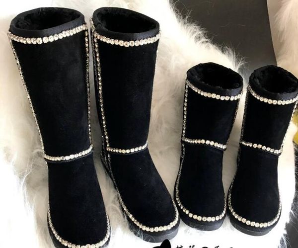

2020 station new craft luxury wind high leather tube snow boots women's hand-sewn cotton shoes drill dapf, Black