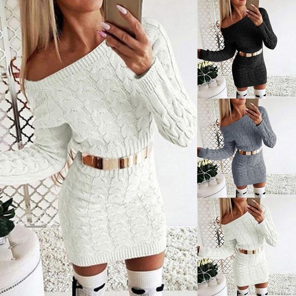 

2020 bodycon mini pullover kleid frauen 2020 strickwaren herbst casual mode winter schwarz gelb weiß warm gestrickte kleid, Gray
