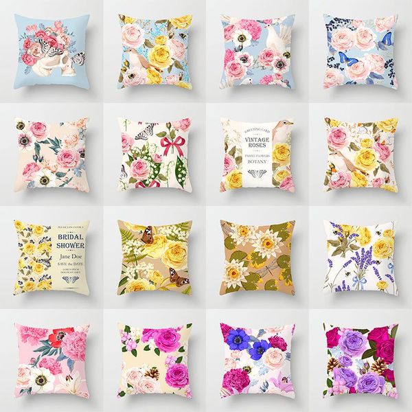 

new butterfly bird flowers floral cushion cover red pink rose white blue polyester pillows cover sofa chair decorative pillows