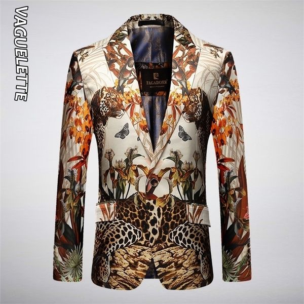 

vaguelette luxury leopard pattern slim fit blazer masculino spring mens blazer jacket stylish party wedding jackets 201104, White;black